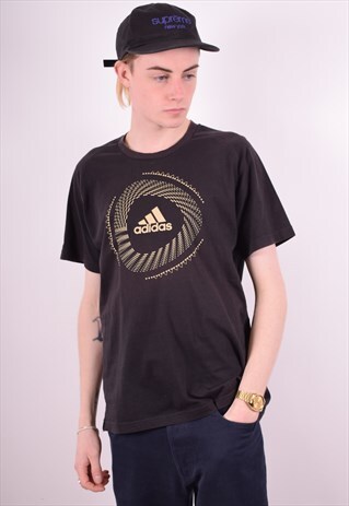 ADIDAS MENS VINTAGE T-SHIRT TOP MEDIUM BLACK