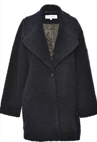 BEYOND RETRO VINTAGE NAVY CALVIN KLEIN WOOL COAT - L