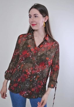 Flower sheer blouse, floral blouse, transparent blouse