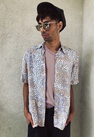 VINTAGE ANIMAL PRINT FLOWER PATTERNED SHIRT