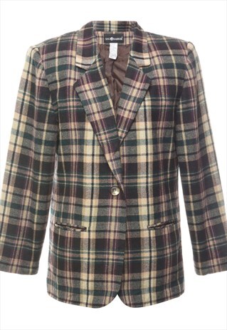 BEYOND RETRO VINTAGE SAG HARBOR CHECKED PATTERN BLAZER - L