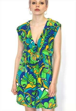70S STYLE TOWELLING AZTEC FLORAL HOLIDAY BOHO FESTIVAL DRESS