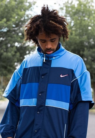 VINTAGE 90'S NIKE JACKET IN A COLOURBLOCK BLUE, NAVY AND RED