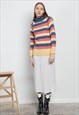 VINTAGE 90S HIGH NECK KNITWEAR JUMPER IN MULTI STRIPE