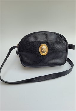 Vintage Black Leather Shoulder / Crossbody Bag