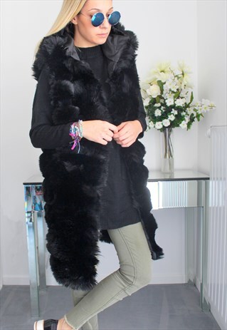 VINTAGE COAT FAUX FUR BLACK