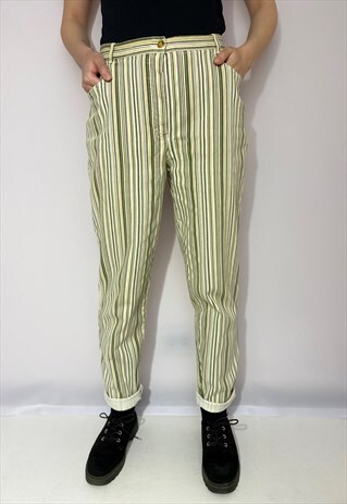 VINTAGE 90S BEIGE GREEN WHITE PANTS