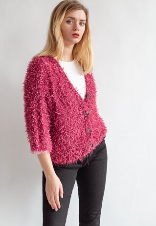 VINTAGE 90S FUNKY FLUFFY CARDIGAN IN PURPLE
