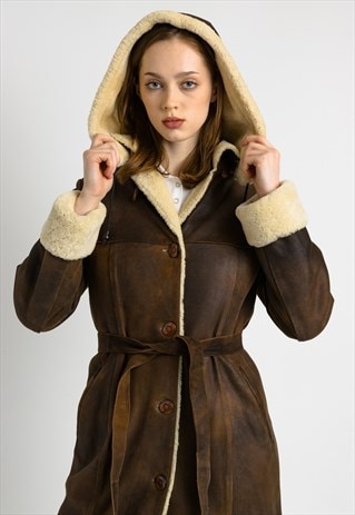 80S SUEDE SHEEPSKIN LEATHER SHEARLING COAT 6975