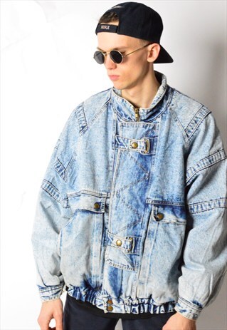 VINTAGE 80S ACID WASH DENIM BOMBER JACKET