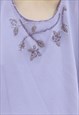 90S VINTAGE LILAC FLORAL EMBROIDERED BEADED TOP