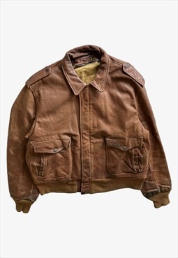 Vintage 80s Men's Schott Brown Leather Pilot Jacket