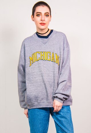 VINTAGE 90'S GREY MICHIGAN OVERSIZED STATE SWEATSHIRT