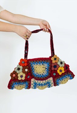 Insane Vintage 00s Handmade Crochet Floral Bag