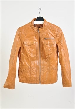 Vintage 00s leather racer jacket in brown