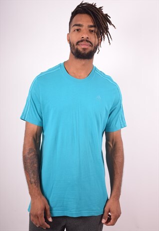 ADIDAS MENS VINTAGE T-SHIRT TOP LARGE BLUE 90S