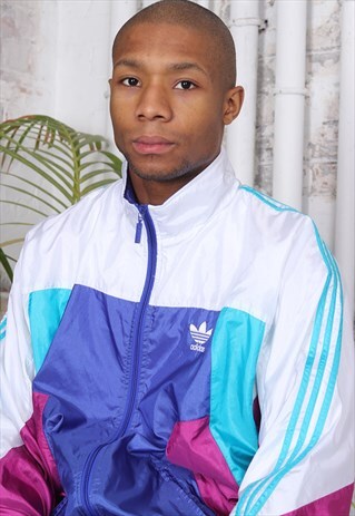 VINTAGE ADIDAS LOGO THREE STRIPE TRACK JACKET BLUE WHITE