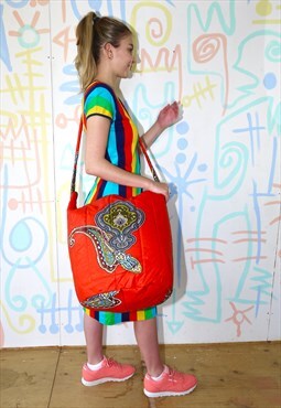 Holdall Weekend Bag African Fabric Handmade Blue Festival
