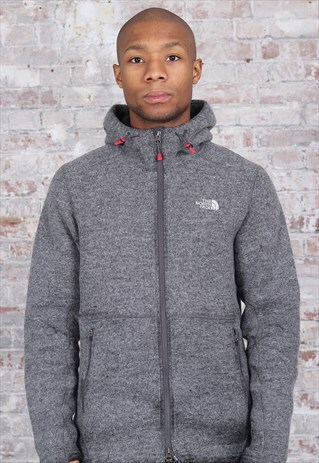 VINTAGE THE NORTH FACE CHEST LOGO HOODED FLEECE GREY