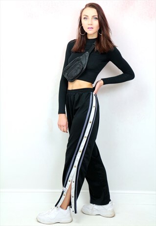 1990S VINTAGE BLACK, WHITE AND GREY POPPER JOGGER BOTTOMS