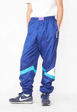VINTAGE RETRO BLUE HUMMEL TRACK JOGGERS BOTTOMS