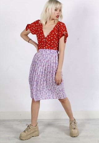 VINTAGE HIGH WAISTED SKIRT FLORAL PURPLE