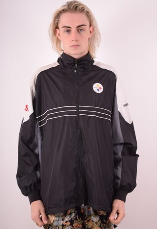 REEBOK NFL MENS VINTAGE TRACKSUIT TOP JACKET XL BLACK 90S
