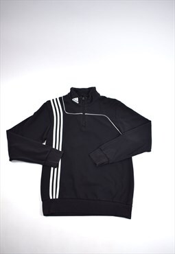 Vintage 90s Adidas Black 1/4 Zip 3 Stripes Knit Jumper