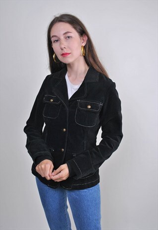 90S BLACK PARTY BLAZER, VELVET CASUAL JACKET, SIZE S