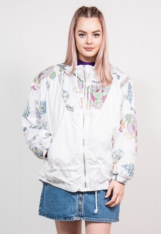 VINTAGE 90'S WHITE WAVEY PATTERNED TRACKSUIT SHELL JACKET