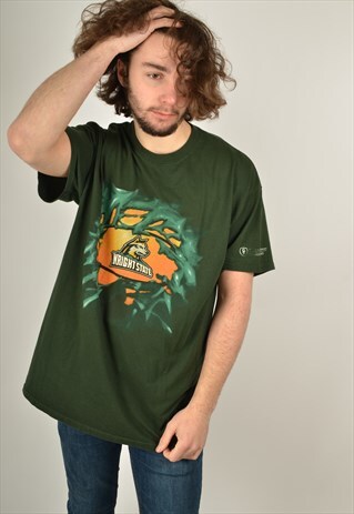 VINTAGE KNIGHT STATE USA GRAPHIC PRINT T-SHIRT IN GREEN 90'S
