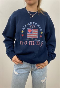 Vintage American navy printed oversized sweatshirt