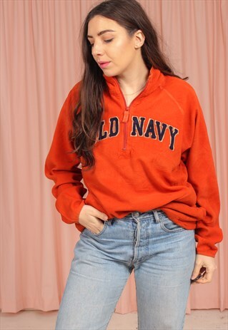 VINTAGE 90S OLD NAVY 1/4 ZIP FLEECE IN ORANGE