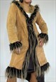 Vintage 90s Afghan Coat Long Jacket Penny Lane Fur Trim Y2k
