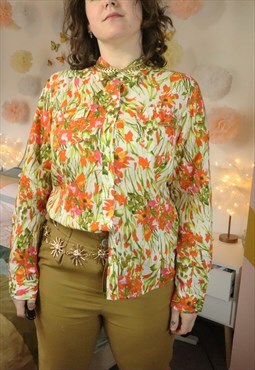 Vintage Y2K Bright Floral Flowery Flower Print Shirt Blouse