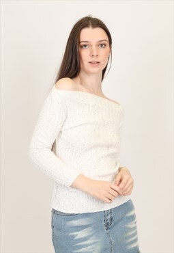 Vintage Max & Co Y2K Ribbed Glitter Knit Jumper in White