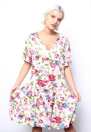 VINTAGE 90S PINK DROP HEM PLEATED DRESS