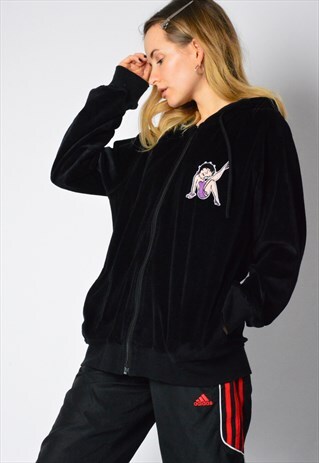 Y2K BLACK VELVET EMBROIDERED BETTY BOOP HOODIE