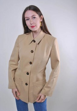 Retro beige minimalist woman beige button jacket, Size M