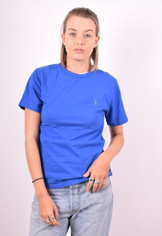 POLO RALPH LAUREN WOMENS VINTAGE T-SHIRT TOP LARGE BLUE 90'S