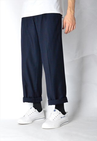 VINTAGE 80S NAVY BLUE PURE NEW WOOL PANTS