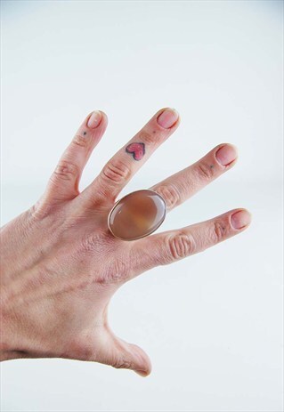 VINTAGE ETHNIC BOHO PALE PINK LARGE OVAL STONE RING-M