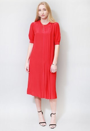 VINTAGE 1980'S CHERRY RED PLEATED VOGUE MIDI DRESS
