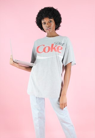 VINTAGE 90S Y2K GREY COCA COLA LOGO PRINT OVERSIZED T-SHIRT