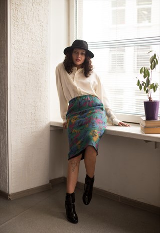 VINTAGE 80'S MULTI COLOUR KNITTED MIDI SKIRT