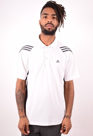 ADIDAS MENS VINTAGE POLO SHIRT MEDIUM WHITE 90S
