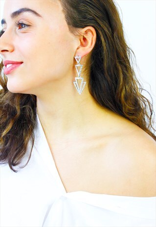 DIAMANTE TRIANGLE CHANDELIER EARRINGS