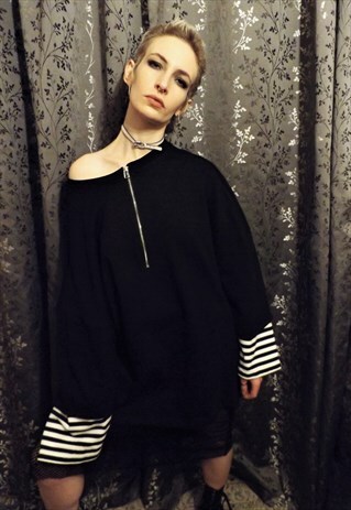 LOOSE FIT OVERSIZE DOUBLE LAYER ZIP UP GRUNGE SWEATSHIRT