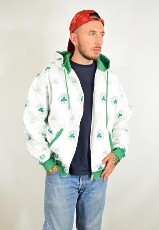 VINTAGE NBA CELTICS WHITE PRINT HOODED JACKET
