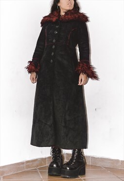 Vintage Vampy Faux Fur Embroidery Black Afghan Coat